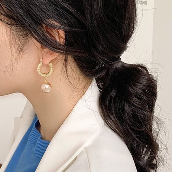 New Arrival Daily Office Wear Champagne Pearl Earrings, MLNN1380 - Picture 4 of 4